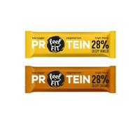 Feel FIT Protein 28% Crispy Vanilla and Crispy Caramel Protein Bars - Snack Protéiné, Sans Sucre, Riche en Fibres, Végétarienne (2 saveurs x8, 16x40g, 640g)