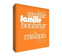 Feel Good Art Amour et Famille Toile sur Cadre Photo Mural de Style Moderne/Typographique Orange 75 x 75 cm