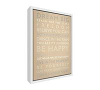 Feel Good Art Be Happy « Giclée » imprimé sur Toile avec Cadre en Bois Blanc Massif Surround, Bois, Beige, 64 x 44 x 3 cm
