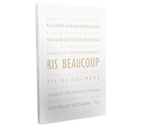 Feel Good Art Ris Beaucoup Toile sur Cadre Mural de Style Moderne/Typographique Beige/Blanc 91 X 60 cm