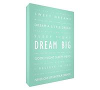 Feel Good Art Toile Boîte Galerie enveloppé avec panneau avant en massif design moderne et Typographie Anglais (91 x 60 x 4 cm, X-Large, Vert Menthe, Dream Big)