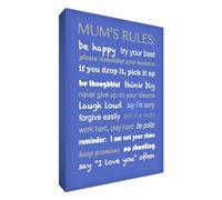 Feel Good Art Toile décorative sur châssis épais Mum's Rules Typographie Moderne Bleu Format A4 30,5 x 20,3 cm