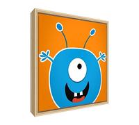 Feel Good Art Toile éco-imprimée et encadrée avec cadre en bois naturel massif 55 x 55 x 3 cm Taille L Orange Clyde the Cyclops Monstre