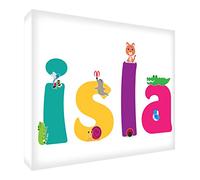 Feel Good Art Toiles enveloppées dans une galerie avec panneau frontal solide, jolies illustrations et personnalisables avec le nom de la fille (40 x 60 x 4 cm, grand modèle Isla)