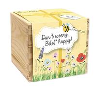 Feel Green - WE CREATE NATURE ecobox, prairie d'abeilles Don't worry. Be(e) happy, graines bio, plantes dans la boîte en bois 11 x 11 x 10 cm, fabriqué en Autriche, idée cadeau durable, Grow Your