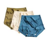 Feel Natural Culotte Femmes Premium Satin Soie glacée Taille Haute Satin Soie glacée sans Couture façonnage Slips Glace Soie Taille Haute Pantie Shorty Femme Coton (Blue, XL)