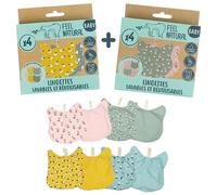 Feel Natural - Kit 2 Lots de 4 Lingettes Bébé Chat - Idéal pour Hygiène, Toilette, Change Bebe - Matière Éponge Ultra Douce, Nettoie en Douceur - Lingette Bebe Réutilisable, 100% Coton