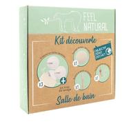 Feel Natural - Kit Découverte Salle de Bain - Coffret Cadeau : 1 Eponge Konjac, 1 Cure-Oreilles et 1 Brosse à Dents en Bambou, 3 Disques Démaquillants Lavables et 1 Filet de Lavage