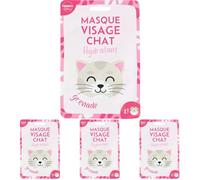 Feel Natural - Masque Hydratant Intense et Rapide - Visage Chat - En Tissu - Soin Visage - Anti Ride - Anti Cernes - Nettoyant - Revitalisant - Revivifiant - Détoxifiant (Lot de 4)