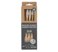 Feel Natural - Pack 3 Brosses à Dent Dur - Manche en Bambou - Nettoie en Douceur - Soin Bucco-Dentaire - Poil Nylon Ultra Doux Gencive Sensible, Dents Saines - Hygiène Enfant,Adulte