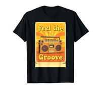 Feel The Groove Illustration Vintage Boombox Radiating Warm T-Shirt