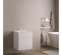 Feel Your Bath Meuble Salle de Bain Wolf 60 cm Blanc Brillant, 2 Portes, Vasque céramique, Suspendu Installation Facile