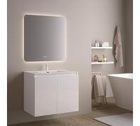 Feel Your Bath Meuble Salle de Bain Wolf 80 cm Blanc, 2 Portes, Vasque céramique, Miroir carré LED Installation Facile