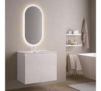 Feel Your Bath Meuble Salle de Bain Wolf 80 cm Blanc, 2 Portes, Vasque céramique, Miroir Ovale LED Installation Facile