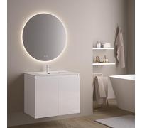 Feel Your Bath Meuble Salle de Bain Wolf 80 cm Blanc, 2 Portes, Vasque céramique, Miroir Rond LED Installation Facile