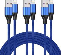 FEEL2NICE Lot de 3 câbles Lightning certifiés MFi, câble de charge et synchronisation des données pour iPhone Xs max/xr/x/8/8 Plus/7/7Plus/6/6S Plus/5S/5, iPad (bleu)