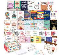 Feela 40 PCS Cartes de Joyeux Anniversaire, 40 Modèles Cartes d’Anniversaire avec 40 Enveloppes Vierges et 48 Autocollants 2 Rubans Washi, Cartes de Vœux 10x15cm pour Femmes Filles Amis Enfants