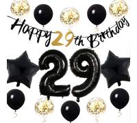 Feelairy Ballons Anniversaire 29 ans Noir Doré, Kit Décoration 17 Pièces, Bannière Joyeux Anniversaire Homme Femme Adultes Unisex