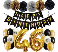 Feelairy Décorations Anniversaire 46 ans Femmes, Décoration de Fête d'anniversaire en Noir Or, Ballons Anniversaire 46 ans Homme, Bannière de Joyeux Anniversaire Kit pour 46 ans Femme Homme