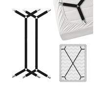 FeelAtHome Sangles de Support de Drap de lit croisées - Maintient Les Bretelles pour Maintenir Le Drap-Housse ou Le Drap Plat en Place - pour Matelas Double, Queen Size, King Size, Clips élastiques,