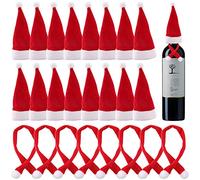 Feelava 16 Pcs Mini Bonnet de Noel et 8 Pcs Mini Écharpe de Noël,Mignon Noël Sucette Chapeau Tasse Bouteilles Couvrent les Titulaires D'argenterie pour la Table À Dîner Décor