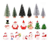 Feelava 19 Pièces Noël Miniature Ornament Kits Mini Style De Noël Figurines Père Noël Arbre De Noël Mignon Dessin Animé De Noël Décor pour La Maison Garden Party Decor Bureau Décoration Style A