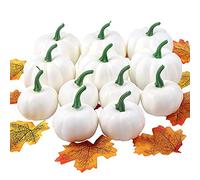 Feelava Citrouille Blanche d'halloween,12pcs Bricolage Simulation de Citrouille,citrouilles artificielles pour la décorationd'Halloween Thanksgiving de récolte d'automne,avec 30pcs Feuille d'érable