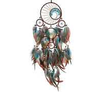 FeelfunFeather Attrape-rêves Bleu Aqua, Arbre de Vie Fait à la Main Décoration Murale avec Pierre de Cristal pour Chambre à Coucher Ornement de Maison pour Cadeau de fête d'anniversaire pour Enfants