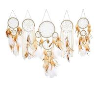 FeelfunFeather Lot de 5 attrape-rêves motif soleil et lune - Décoration murale bohème faite à la main avec plumes décoratives pour garçons et filles - Décoration d'intérieur (marron)