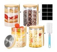 Feelhap Bocal en Verre, Lot de 4 Bocaux de Conservation en Verre avec Hermétique Couvercle et Cuillère 600 ml Pot en Verre, Overnight Oats Jar, Bocaux Rangement Cuisine pour Épices Thé Grains de Café