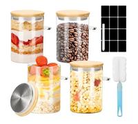 Feelhap Bocal en Verre, Lot de 4 Bocaux de Conservation en Verre avec Hermétique Couvercle et Cuillère 600 ml Pot en Verre, Overnight Oats Jar, Bocaux Rangement Cuisine pour Épices Thé Grains de Café