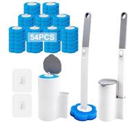 Feelhap Brosse WC Jetable Recharge, Nettoyeur Toilette Murale avec Support, Kit de Baguette de Toilette avec 54 Recharges de Détergent, Brosse Toilettes WC Brosse de Toilette pour Salle de Bain, WC