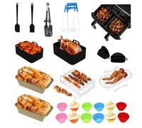 Feelhap Dual Air Fryer Accessoires pour Moulinex EY9018 5,2/3,1 L, Cecotec Cecofry DuoSize 9L 5,5/3,5L, Deux tailles Dual Moule Air Fryer en silicone avec Moule Cake,Pain,Grille Racks,Brosses(24 pcs)