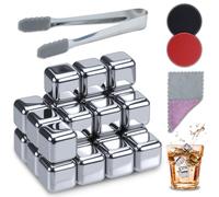 Feelhap Glaçons Congelés en Acier Inoxydable,Lot de 24 Glaçons en Acier Inoxydable avec Clip,glaçons Réutilisables en acier inoxydable 304 de Qualité Alimentaire Metal Whiskey Stones pour whisky,vin