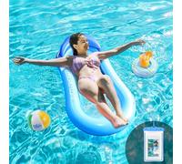 Feelhap Hamac Gonflable Piscine Hamac Floattant d'eau,Matelas Gonflable Piscine Bouée Gonflable Flottant Hamac,Gonflable Chaise Longue avec Pochette Imperméable,Porte-gobelet Flottant,Ballon de Plage