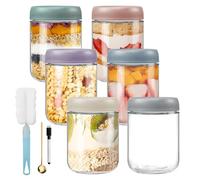Feelhap Lot de 6 d'avoine de Nuit de 500ml, Bocaux en Verre Hermétique Pot Yaourt en Verre avec Couvercle, Mason Jar pour Avoine Nocturnes, Bocaux de Conservation en Verre pour Yaourt,Pudding,Porridge