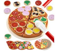 Feelhap Pizza en Bois Bébé,Aliments Dinette Enfant en Bois Jouet a Decouper Pizza À Couper en Bois,Accessoire Cuisine Enfant Jouet en Bois Jeu éducatif Cadeau Anniversaire pour Garçons et Filles