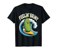 Feelin Briny Pickle Surfer Summer Surf Funny Pickle Surf Surf T-Shirt