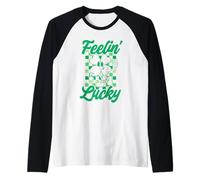 Feelin' Lucky Retro St. Patrick's Day Shamrock Checkerboard Manche Raglan