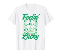 Feelin' Lucky Retro St. Patrick's Day Shamrock Checkerboard T-Shirt
