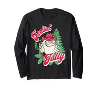 Feeling Jolly Pink Cowboy Santa Western Christmas Manche Longue