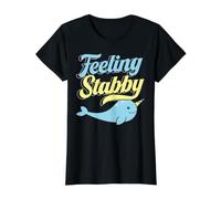 Feeling Stabby Narval Licorne de la mer T-Shirt Graphique avec Valeur, Femme, Noir, L