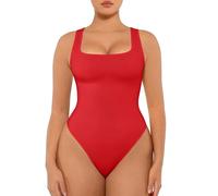 FeelinGirl Body gainant femme, décolleté carré, gaine amincissante (Rouge, XL/XXL)