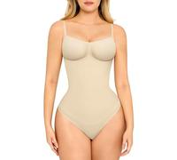 FeelinGirl Body Sculptant Femme Ventre Plat Sans Couture Shapewear String Bodysuit（Crème au beurre,M/L）