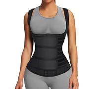 FeelinGirl Gilet de Compression en Latex pour Femmes, Corset Gainant, Ceinture Triple, 3 Crochets, 9 Baleines 9 Baleines en Acier (Noir, L)