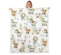 feelingyou Adorable couverture polaire dinosaure jumeaux taille mignon dinosaure noix de coco lit jeté pour adolescents aquarelle vert marron décor maison bureau