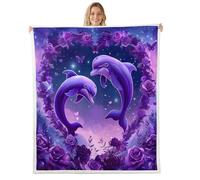 feelingyou Adorable dauphin Jeter Couverture, Queen Size Violet Rêve Amour Fleurs Imprimé Lit pour Adultes Papillon rêveur Ciel étoilé Nuages Décoration de la Maison pour Lit