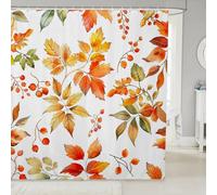 feelingyou Aquarelle Fall Rideau de douche Orange Jaune Feuilles d'érable Plante Rideau de salle de bain Rideau de salle de bain Imprimé Automne Baie Botanique Rustique Imperméable Rideau de bain avec