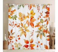 feelingyou Aquarelle Fall Rideau Décoration d'intérieur, Orange Jaune Feuilles d'érable Plante Rideaux de Fenêtre pour Enfants, Automne Baie Imprimé Botanique Rustique Fenêtre Rideaux pour le Bureau