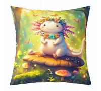 feelingyou Axolotl Housse de coussin, 60 x 60 cm Kawaii Axolotl Housse de coussin 3D animaux jungle paysage champignon rustique papillon Housse de coussin pour canapé